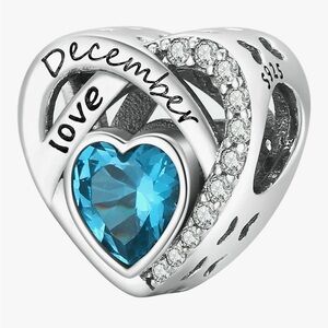 Sterling Silver Heart December slide charm with blue Crystal fits all pandoras